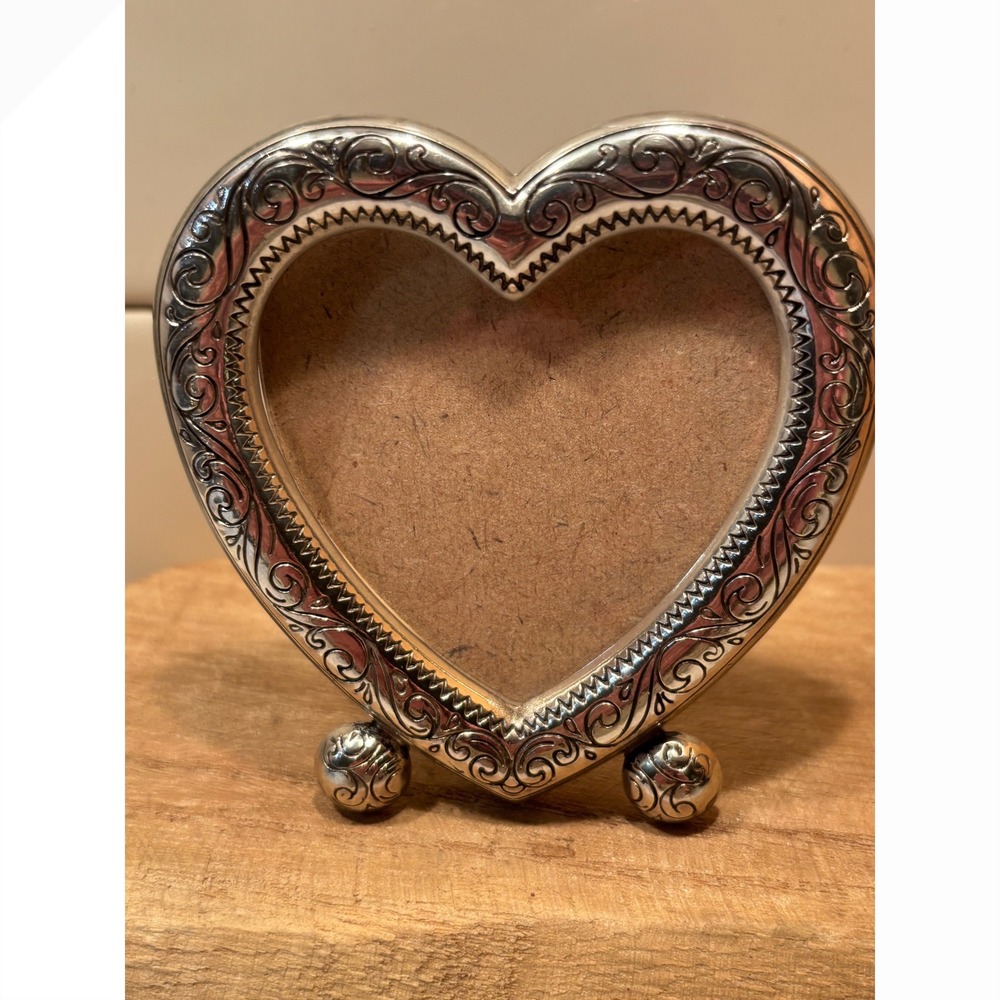 Brighton Silver Heart Picture Frame Scroll Filigree Desktop Easel Back Small